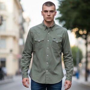 Polo Denim Supply Ralph Lauren Olive Denim Western Fatigue Men’s Casual Shirt M